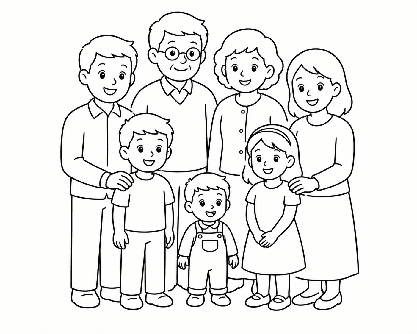 Famille élargie réunie pour un anniversaire, en coloriage