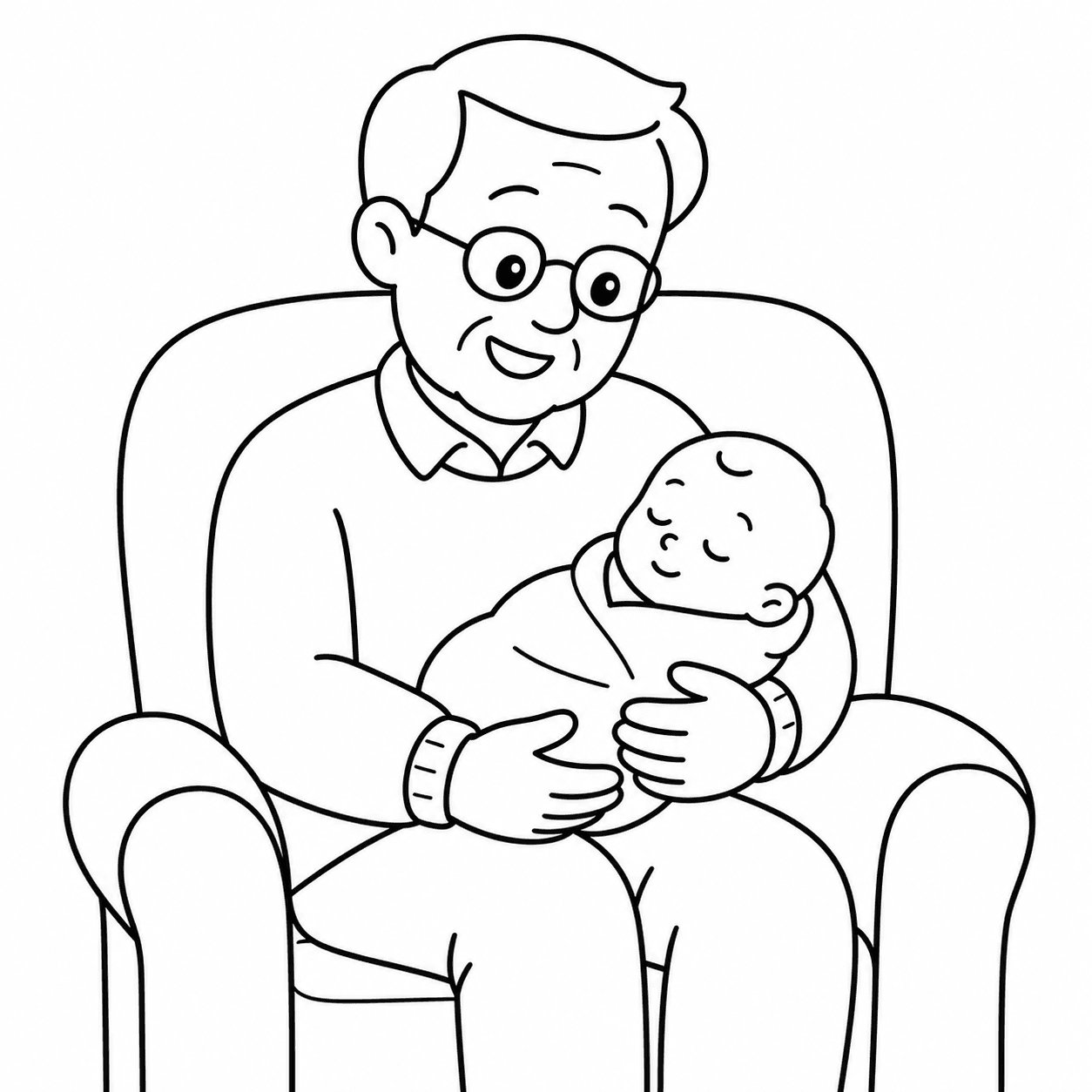 Photo intergénérationnelle : grand-parent et nouveau-né transformée en coloriage