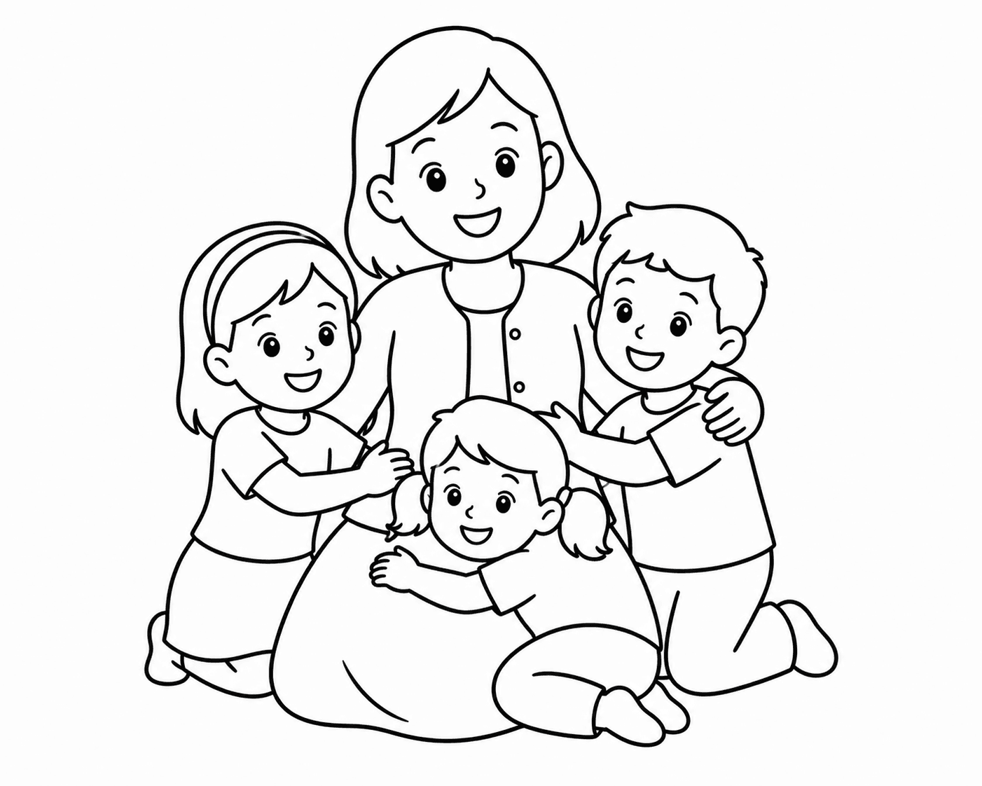 Tata avec ses neveux et nièces, transformée en page de coloriage