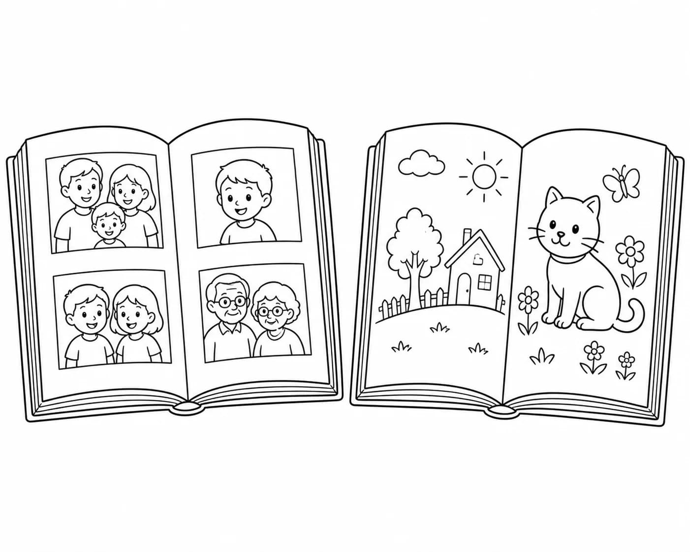 Visual comparison of a photo book and a coloring book