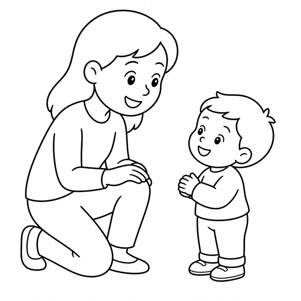 Simple portrait of a parent and a 3-year-old, drawn with large shapes