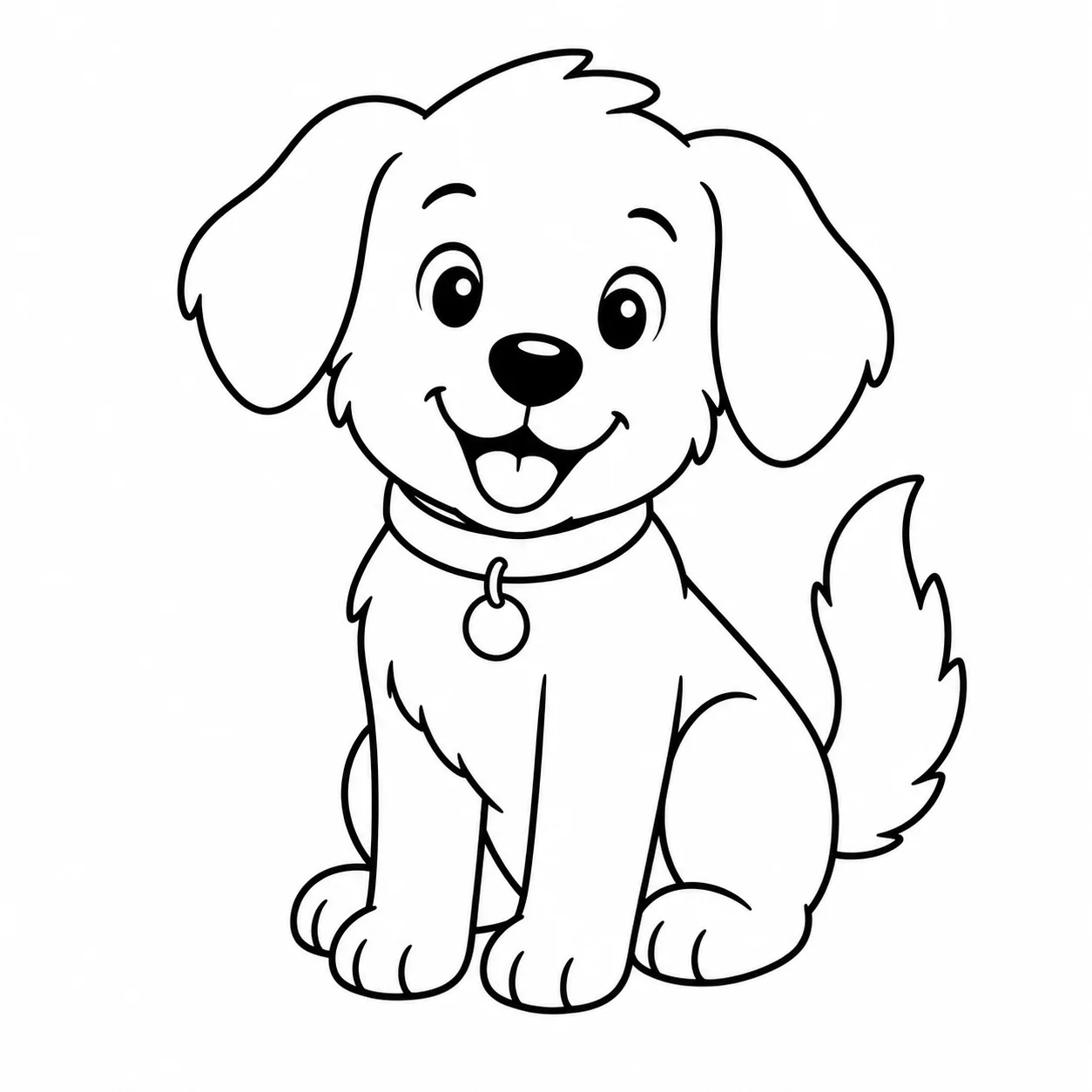 The family pet (cat, dog) turned into a coloring page for a young child
