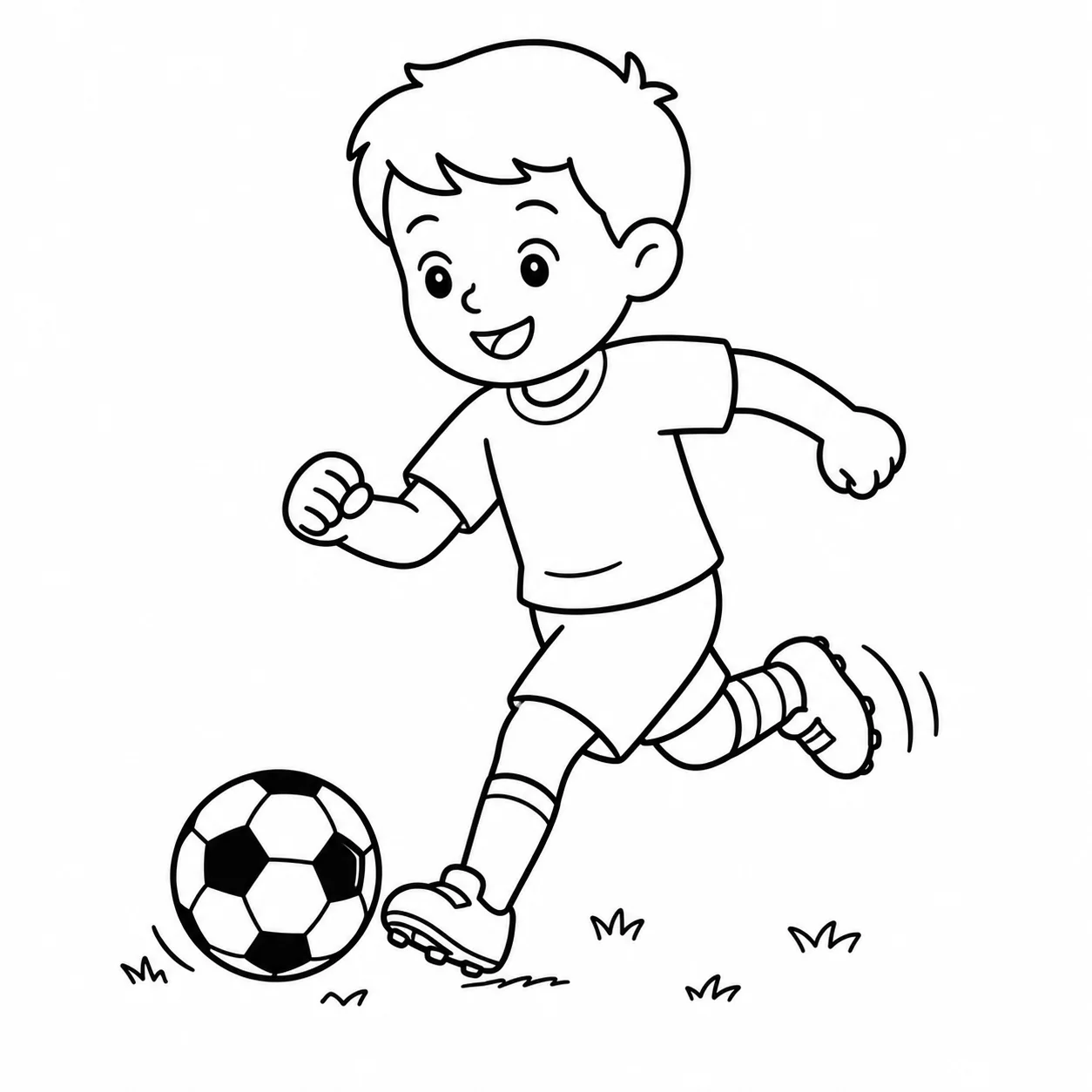 Detailed scene of a child playing a sport, rendered as line art