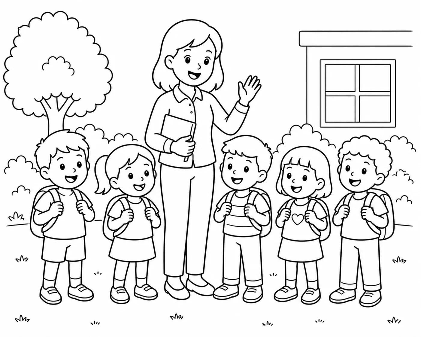 School trip or summer camp turned into a coloring page