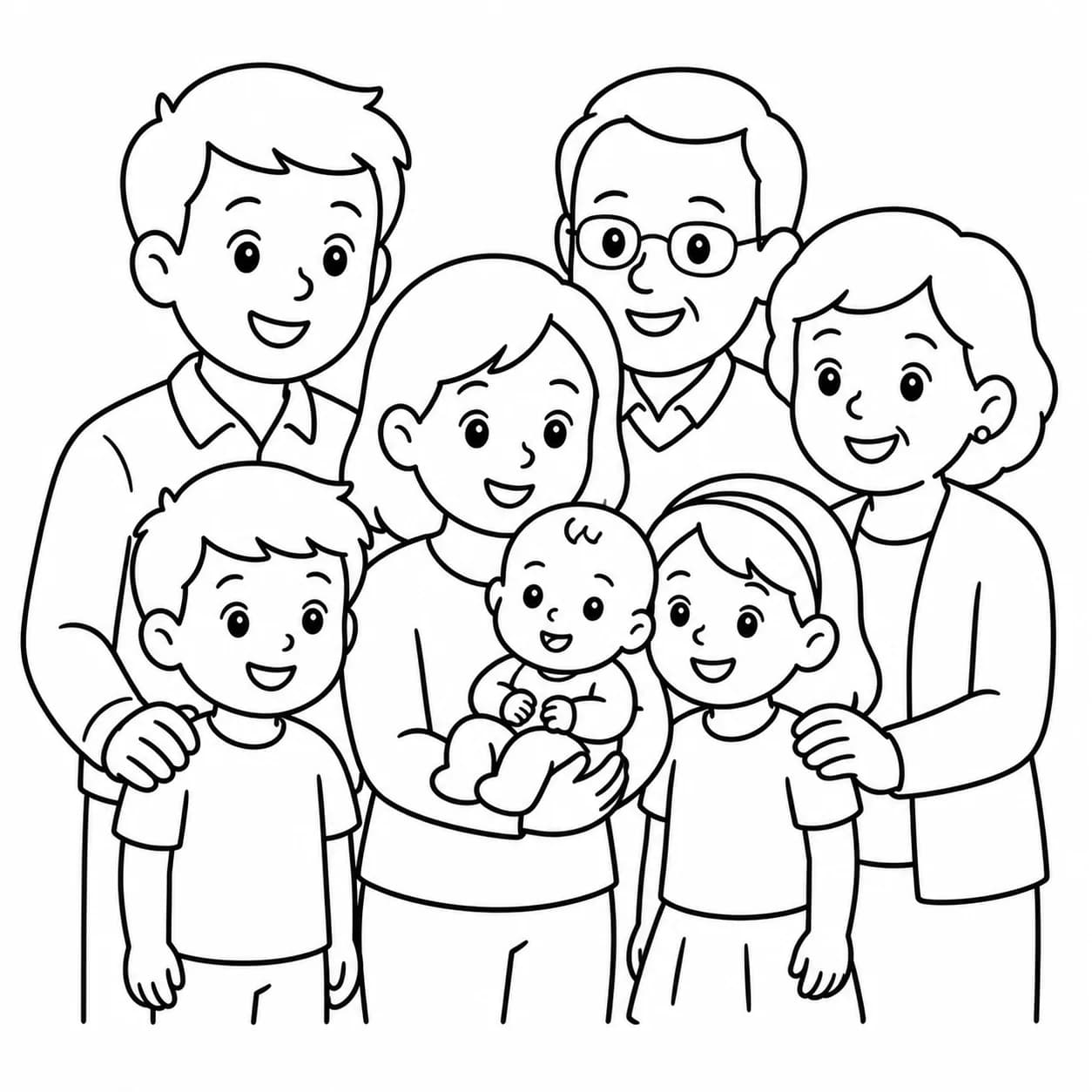 Godchild in the arms of the godmother, turned into a coloring page