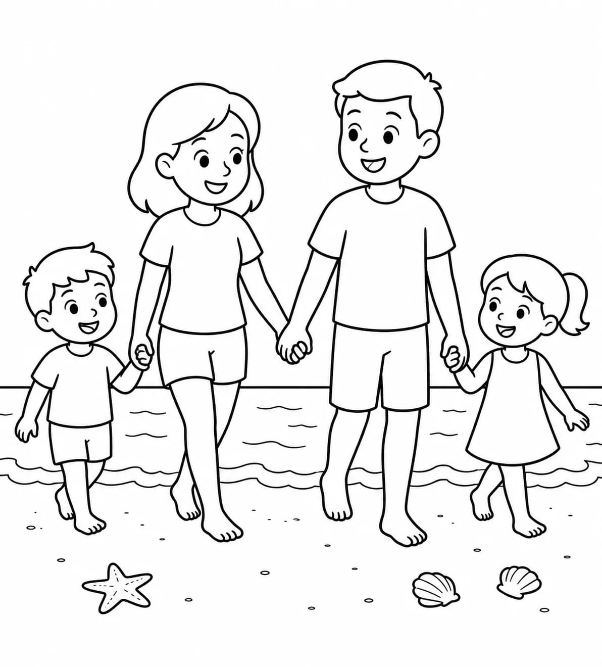 Family holiday photo turned into a black-and-white illustration