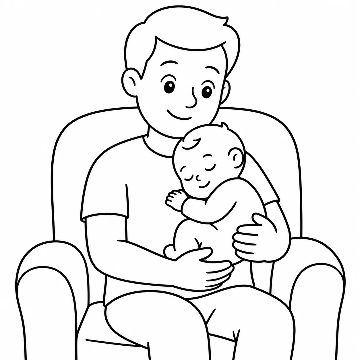 Baby asleep on dad's chest, rendered as line art